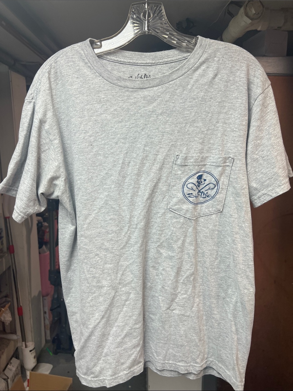 Salt Life Heather Gray Short Sleeve Pocket Tee with Navy Logo